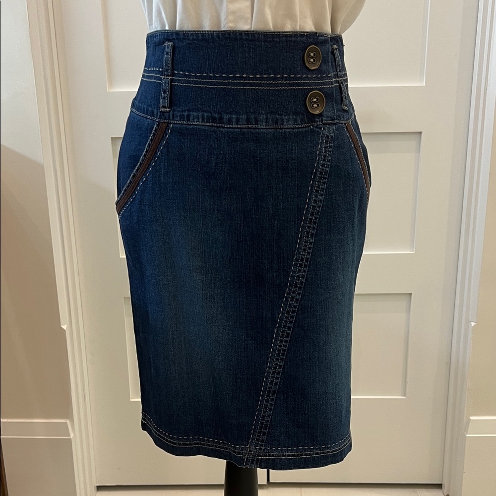 Classic Denim Pencil Skirt with Button Detail